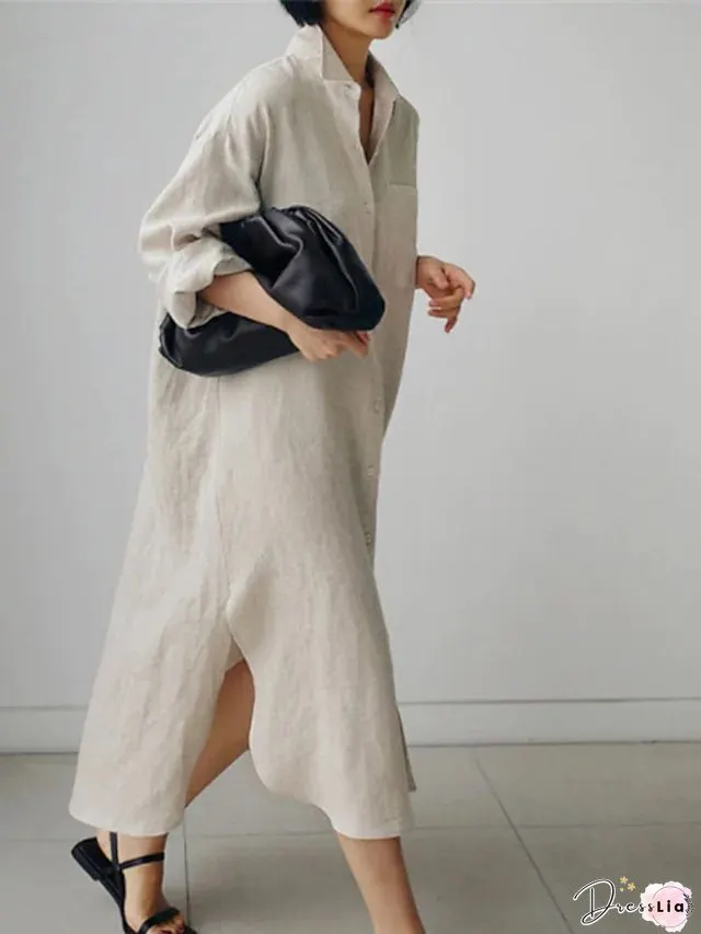 Cotton and linen long skirt A-line maxi dress