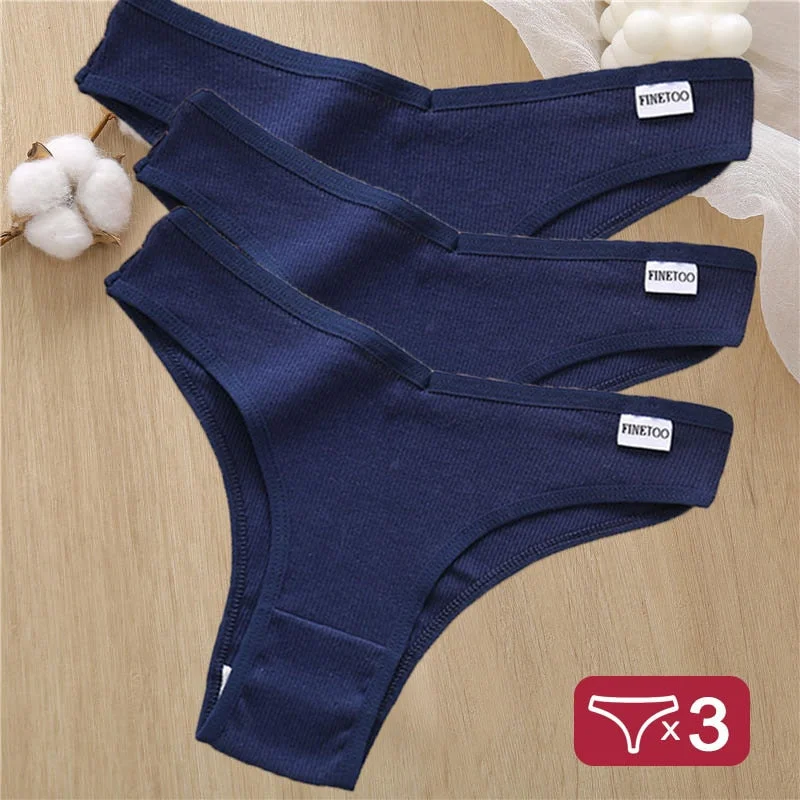 3PCS/Set Cotton Panties Lingerie Women Underwear Sexy Briefs Female Underpants Pantys Thong Panties Bikini Solid Color Tangas