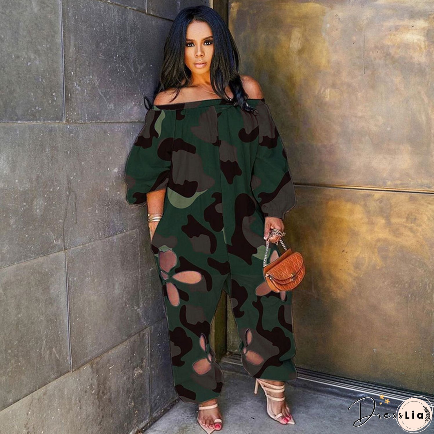 Sexy Slim Low Back Crochet Print Plus Size Jumpsuit