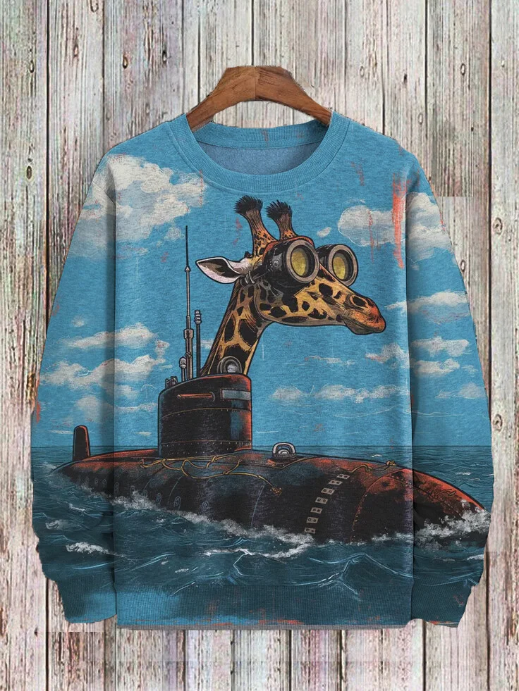 Men's Giraffe Submarine Art Print Casual Sweatshirt