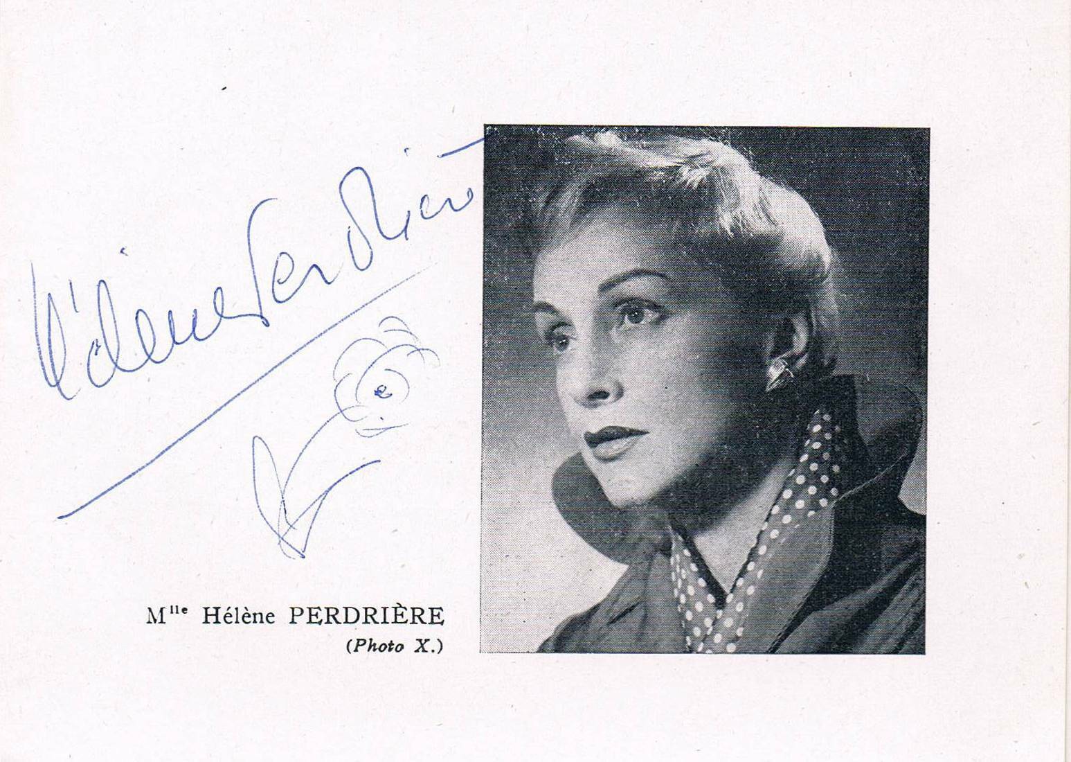 Hélène Perdrière 1912-92 autograph signed magazine picture 4x5.5 French actress