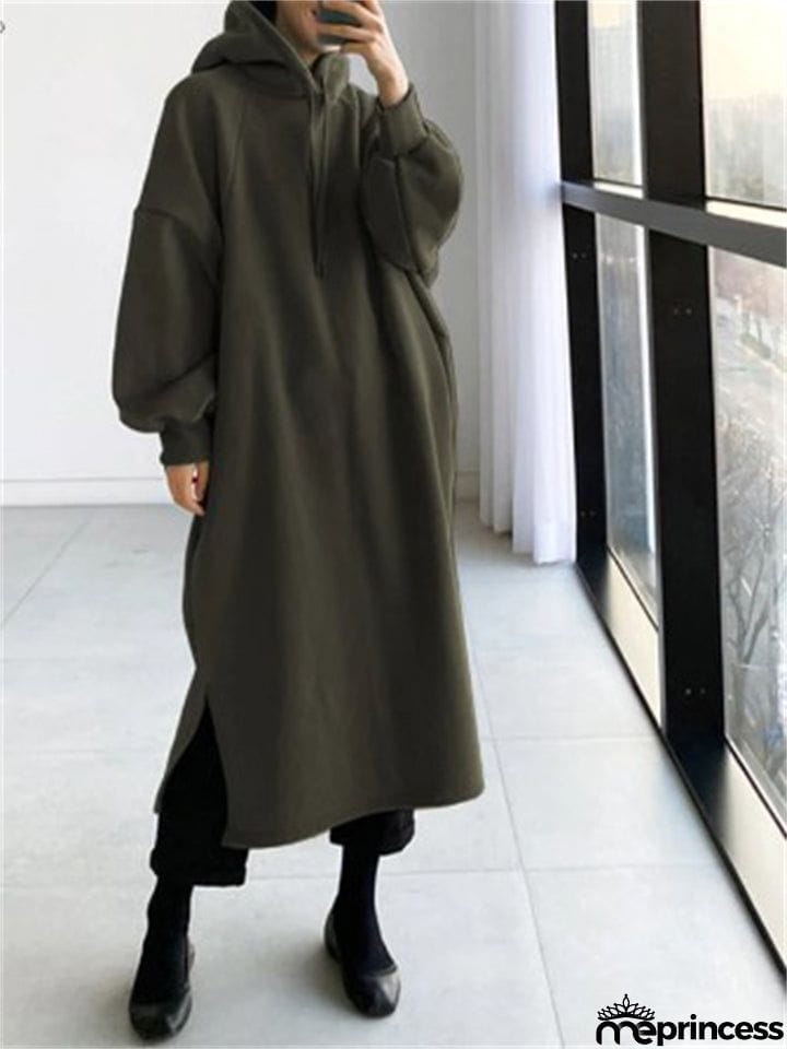 Elegant Pullover Style Mid-Length Drawstring Hooded Sweatshirt