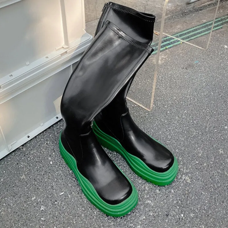 Chunky Heels Platform Long Boots For Women 2021 Autumn Winter Ladies Knee High Boots Candy Colors Female Soft Leather Shoes New