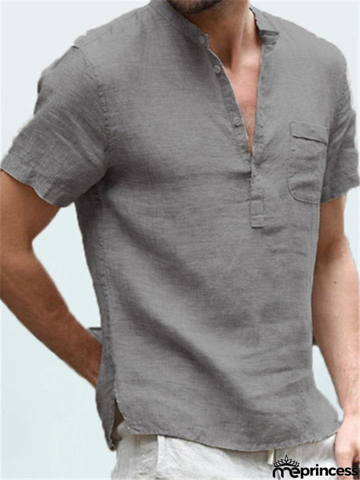 Men's Casual Comfy Short Sleeve Holiday Linen Shirts for Summer