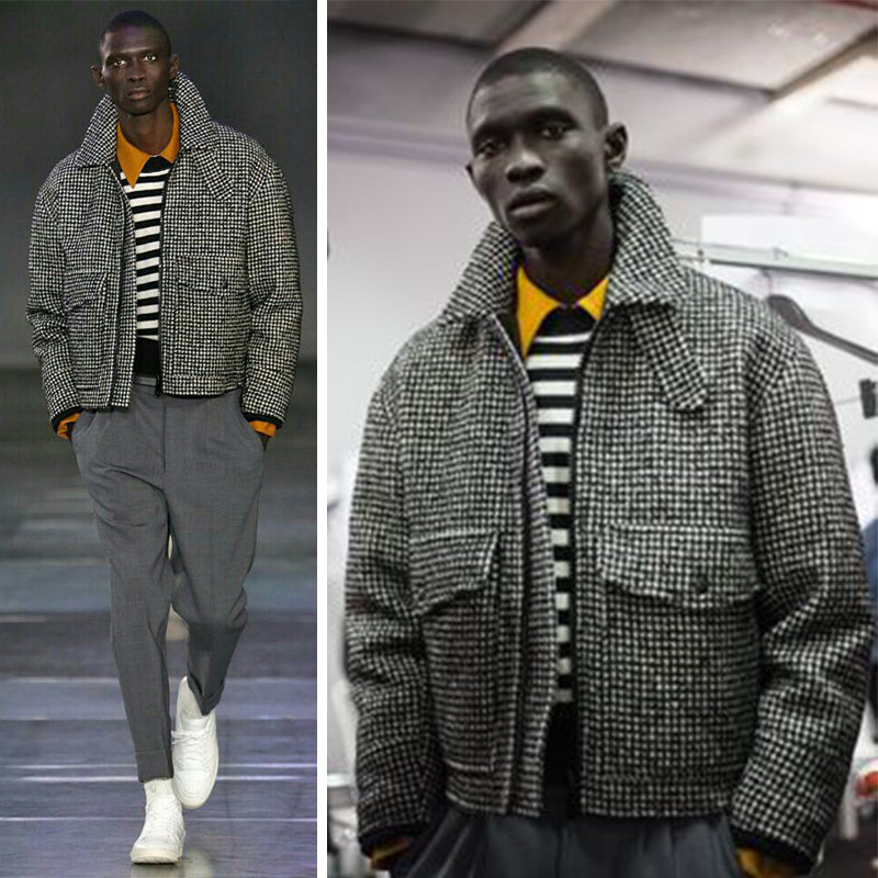 Virgin Wool Jacket With Check Motif