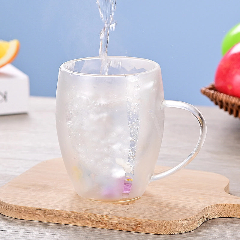 Double-layer Glass Quicksand Flower Cup Borosilicate Glass Double-layer Cup Breakfast Milk Coffee Cup Household Drinking Cup