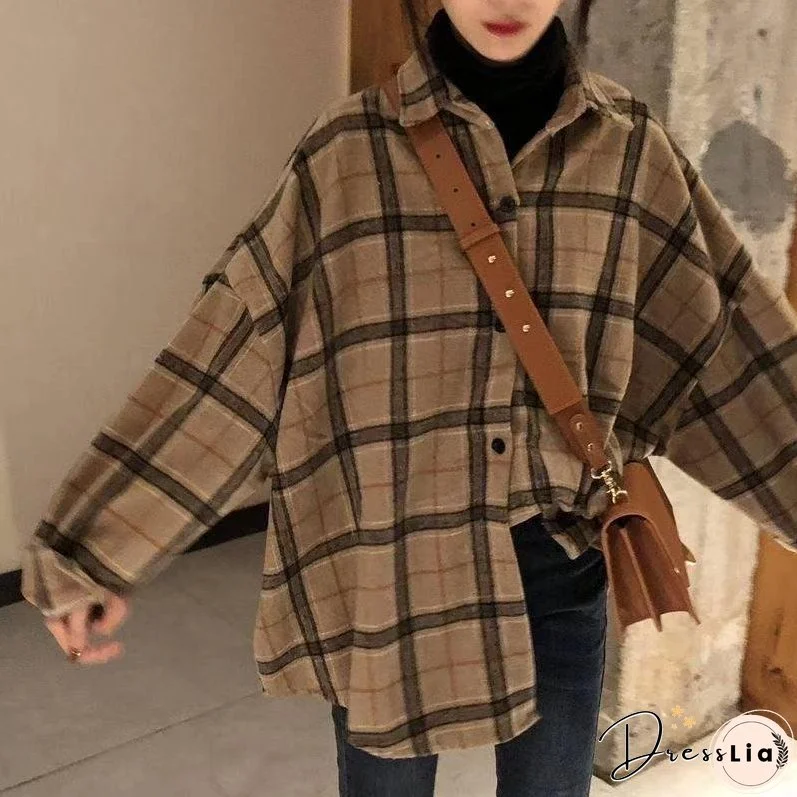 Christmas Gift Women Shirts Autumn Female Outwear Woolen Plaid Soft Cozy Simple Elegant Office Korean Trendy Ulzzang Chic Ins Oversize 2XL Slim