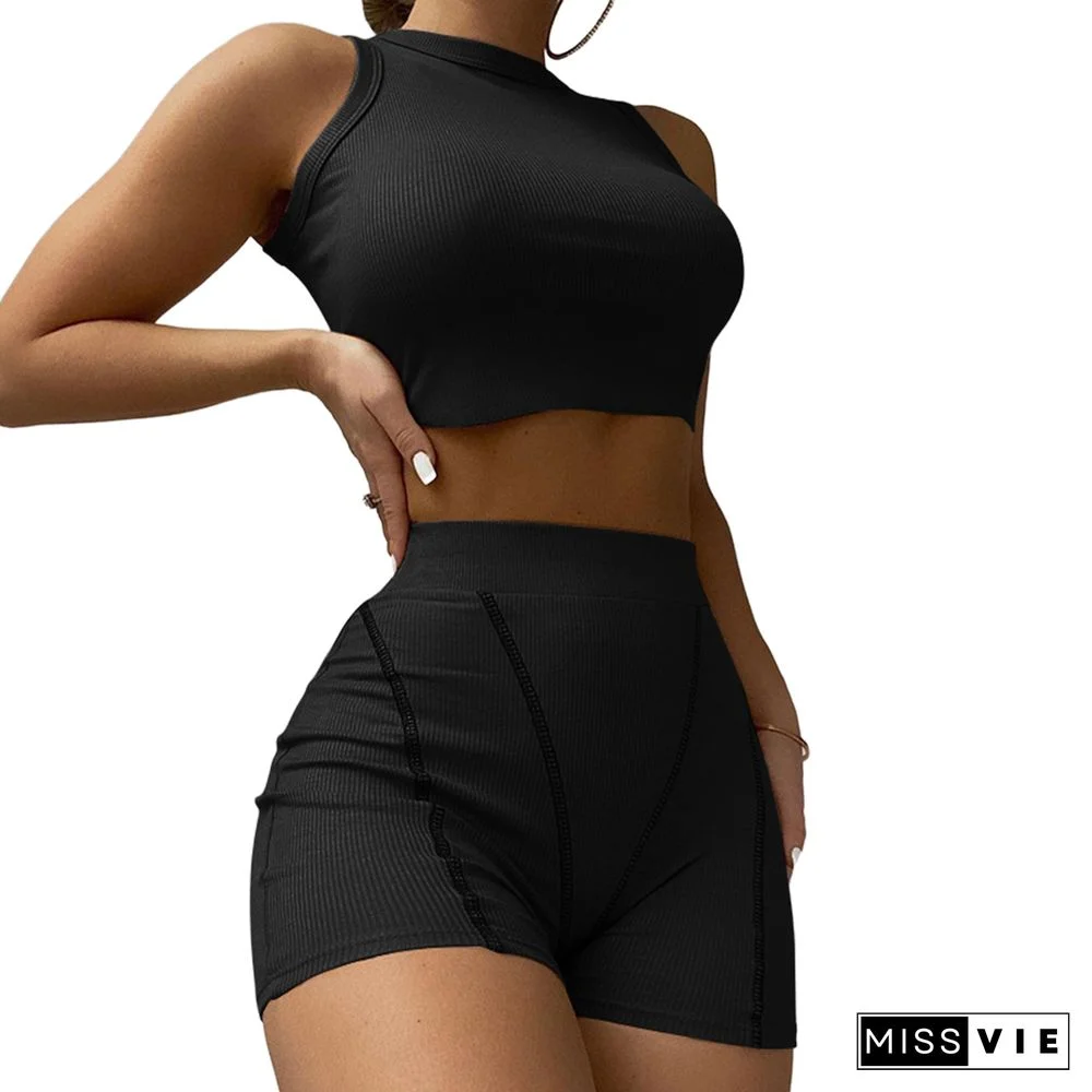 Tank Vest Crop Tops High Waist Shorts Set