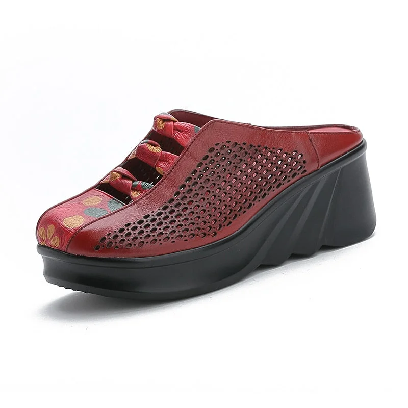 GKTINOO 2022 Fashion Cut-outs Women Shoes Slippers Summer Closed Toe Wedge Sandals Genuine Leather Lady Slides Shoes Woman