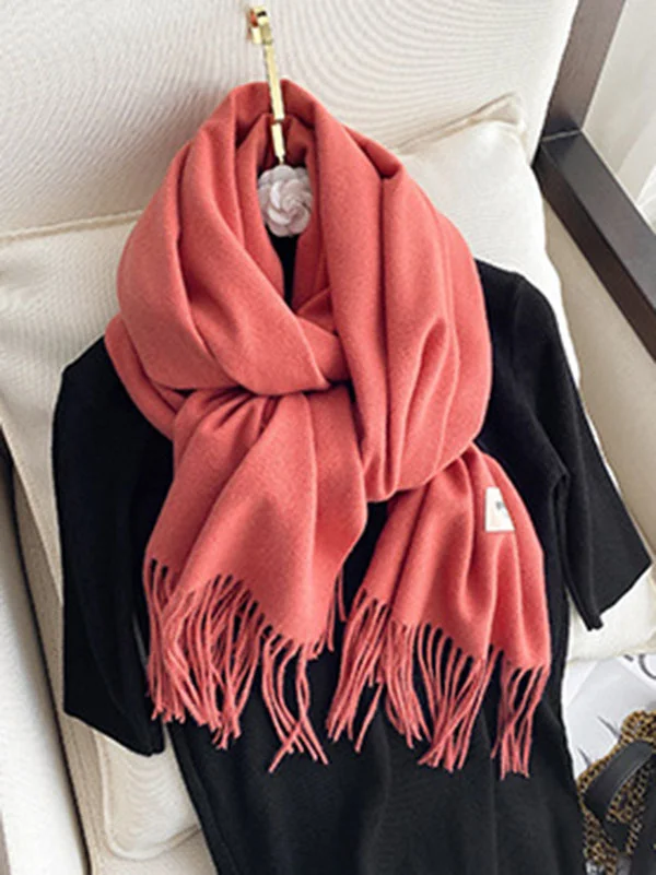 15 Colors Imitated Cashmere Solid Color Tasseled Scarf