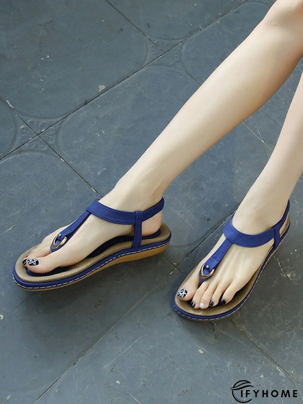 Women's Beach Metal Buckle Trim Flip-On Sandals | IFYHOME