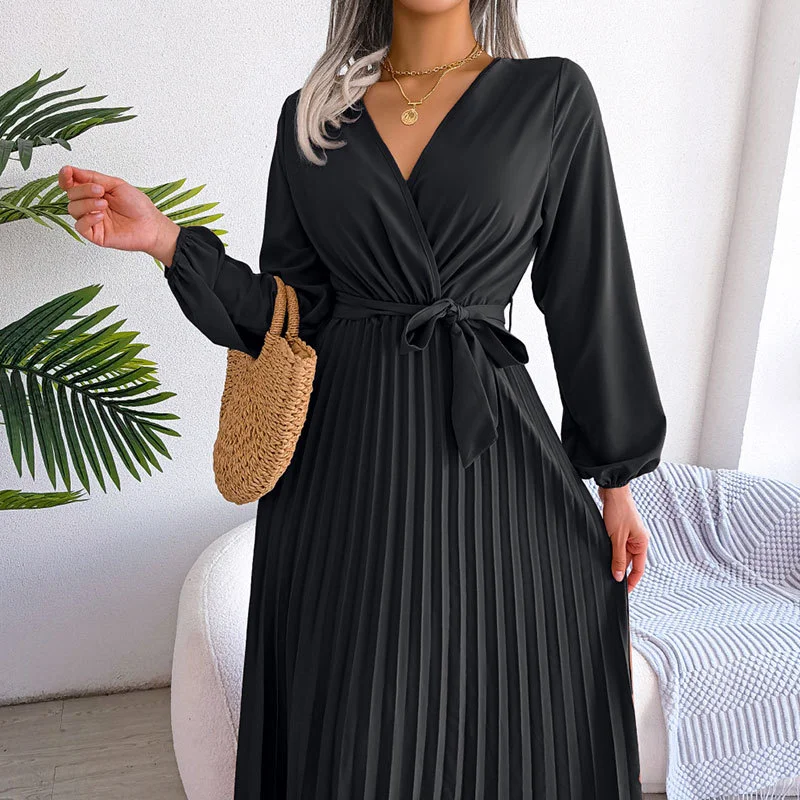 Uveng Uveng 2024 Women's Ins Fashion Elegant Long Temperament V-Neck Beach High-Waisted Dress