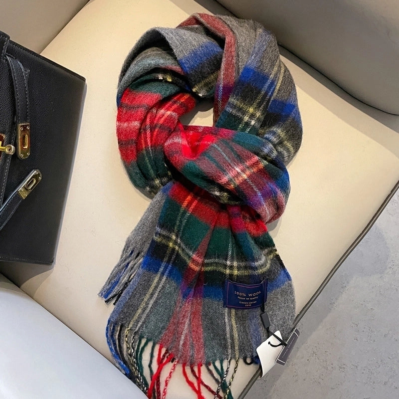 100% Wool Scarf Men’s Winter Cashmere New Red Gift Box Packaging Gray Men’s Plaid Scarf