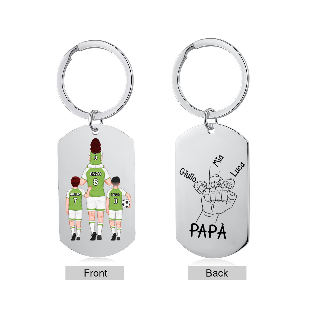 Papà Portachiavi calcio con immagine e nomi personalizzati regalo per papà