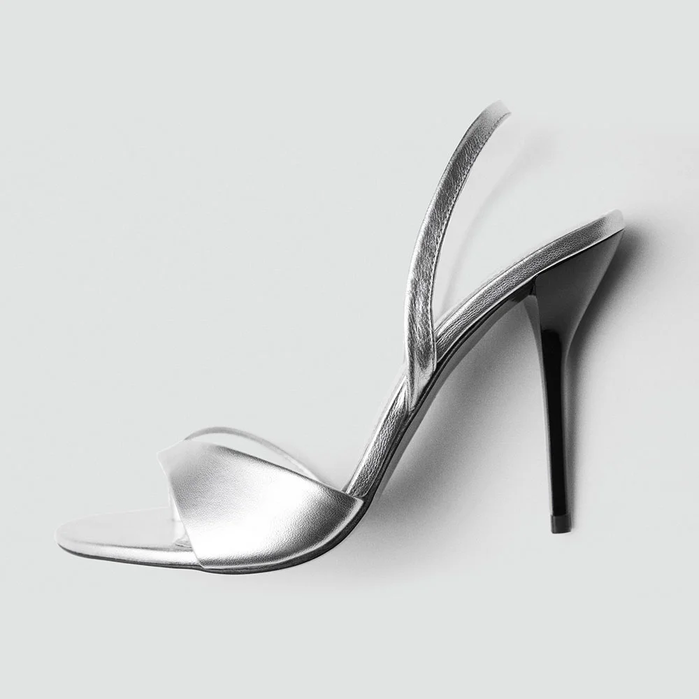 Silver Round Toe Stiletto High Heel Flip Flop Summer Sandals