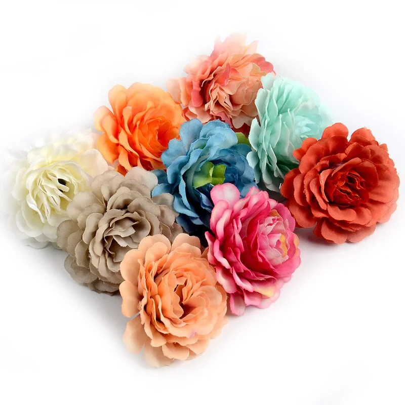 5pcs/lot 6cm High Quality Silk Artificial Flower Head Rose For Wedding Home Decoration DIY Scrapbook Garland Craft Fake Flowers