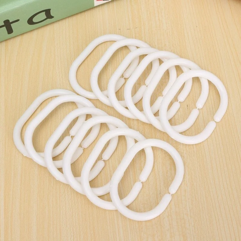 Hot Curtain Poles Shower Rod Hook Hanger White Color Plastic Ring Bath Drape Loop Clasp Drapery Home Use Clips 12/24/36Pcs/Lot