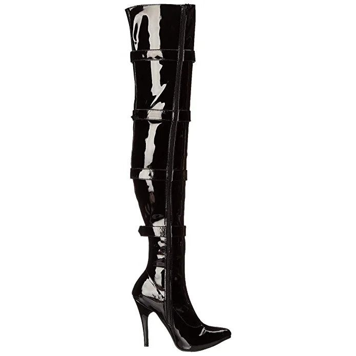 Vegan Patent Leather Thigh High Boots - Black | US 5 1/2