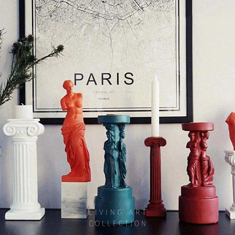 nigikala Home Decoration Aromatherapy Candle Holder Resin Sculpture Chandelier Silicone Candle Mold Retro Roman Column Shape