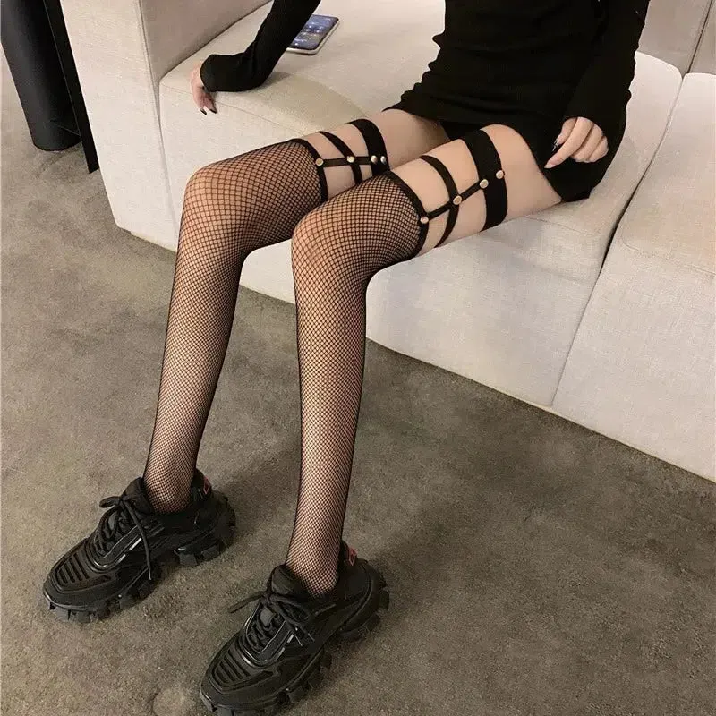 Brownm Fishnet Thigh High Socks