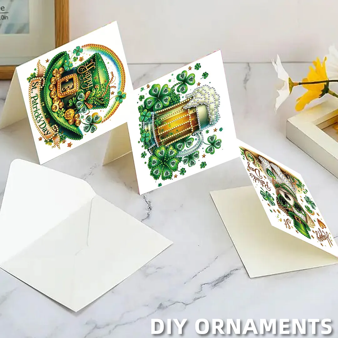 6Pcs Happy St.Patrick Day DIY Diamond Painting Greeting Card Set with Envelopes Diamond Art Handmade Cards for Beginner Adult Holiday Gifts