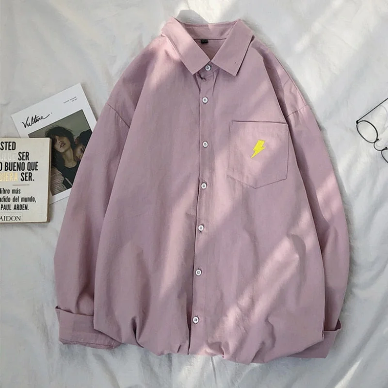 Zoki 100% Cotton Women Shirt Cute Preppy Style Casual Loose Shirts Fashion Embroidery Autumn Button Up Pocket Ladies Tops 2021