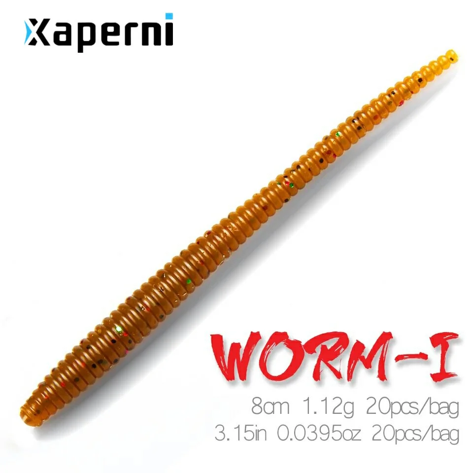 Xaperni worm Soft Lures 8cm 1.12g 20pcs/bag Fishing Artificial Silicone Bass Pike Minnow Swimbait Jigging Plastic Baits