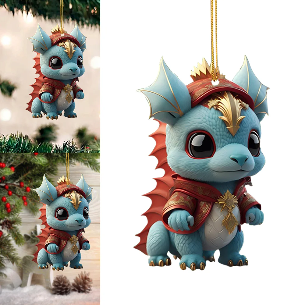 2D Christmas Baby Dragon Decor Cute 8cm Flat Acrylic Hanging Ornament Party Gift