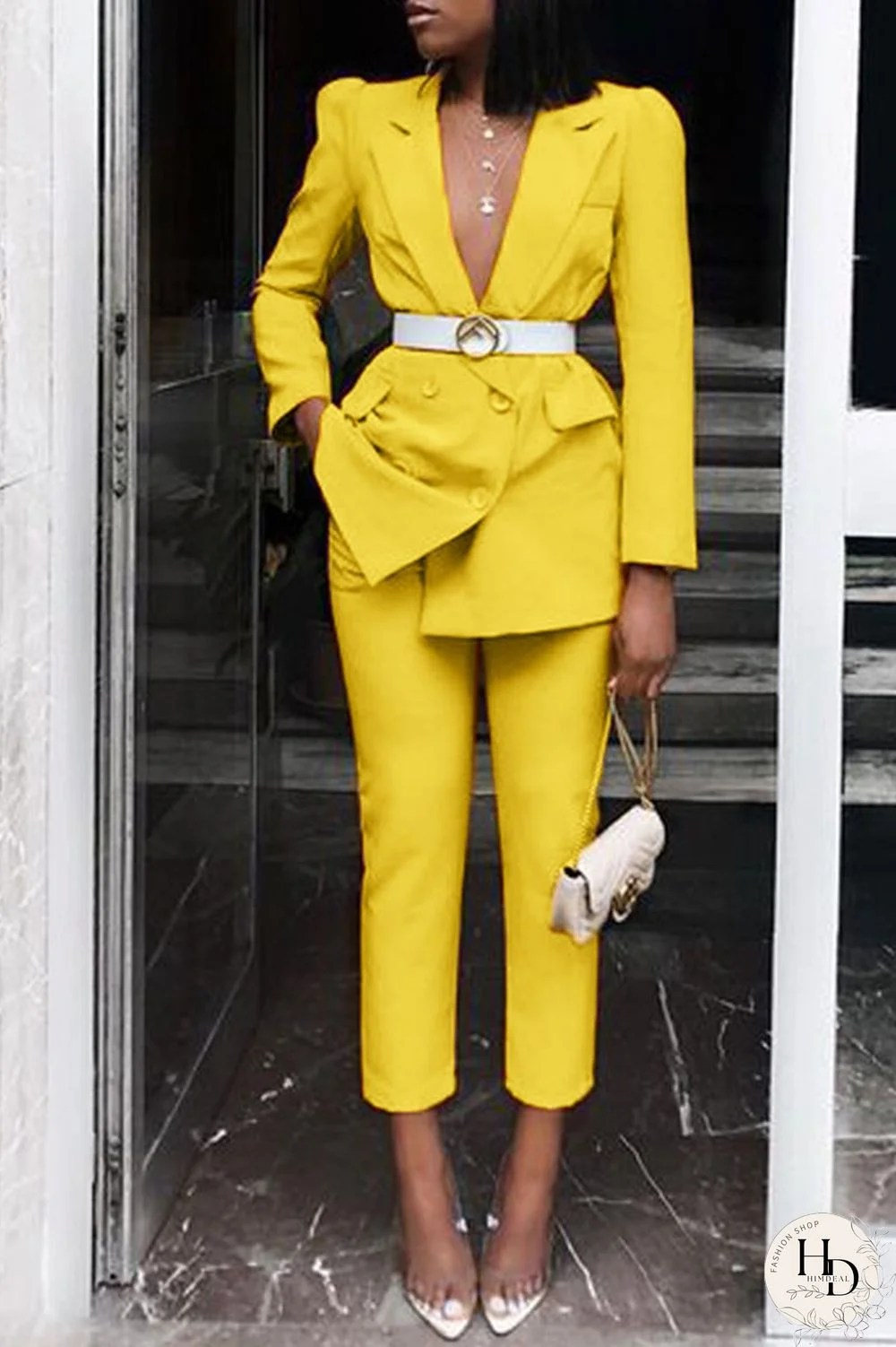 Red Casual Solid Split Joint Buckle Turn-back Collar Long Sleeve Two Pieces