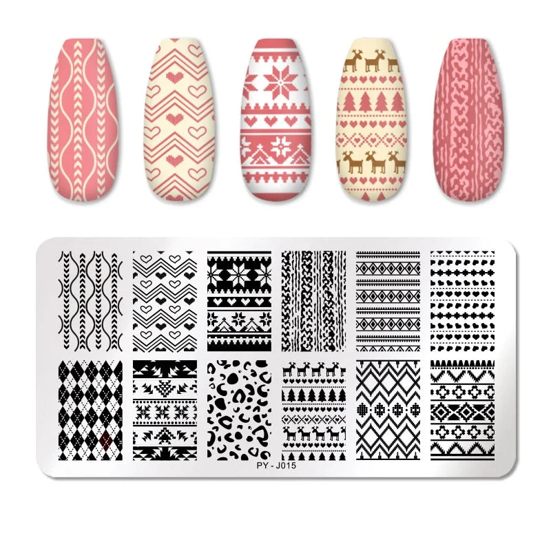 PICT YOU Sweater Plaid Nail Stamping Plates Lines Animal Geometry Fruit Theme Template Plate Mold Nail Art Stencil Tools