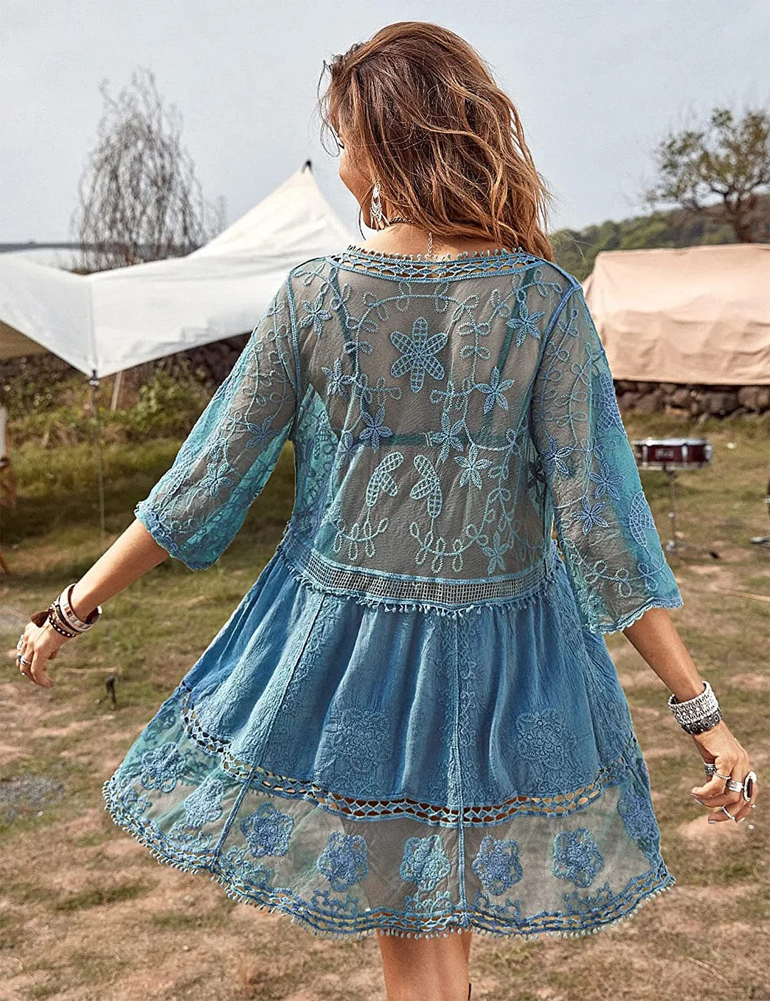 B2prity Women's Contrast Lace Bathing Suit Cover Up V-Neck Swimsuit Coverups Loose Swimwear Beach Dress Beachwear