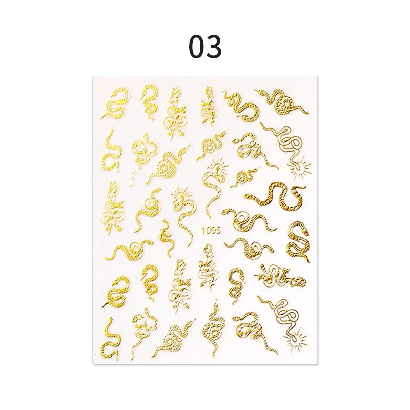 Churchf 1PC Colorful Bronzing Snake Heart 3D Nail Art Stickers Gold Dragon Transfer Sliders Paper For Nails DIY Manicures Decorations