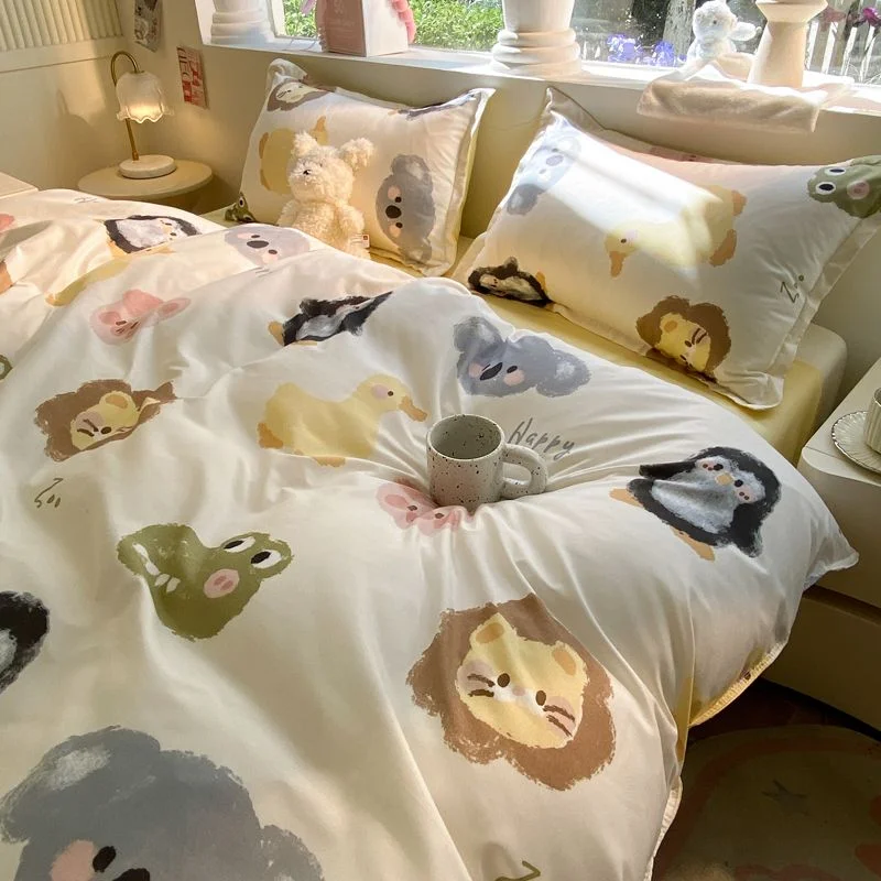 Aonga Cute Dog Bedding Set New Arrival Blue Twin Queen Duvet Cover Flat Sheet Pillowcase No Filler Girl Boys Hotel Home Bed Linens aonga