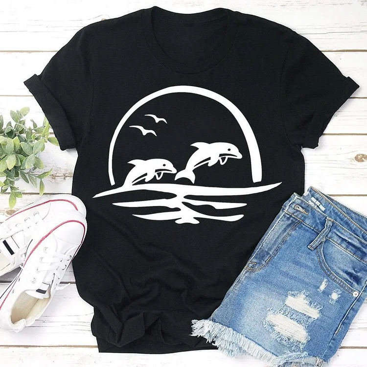 Women Jumping dolphin Summer life T-shirt-01826