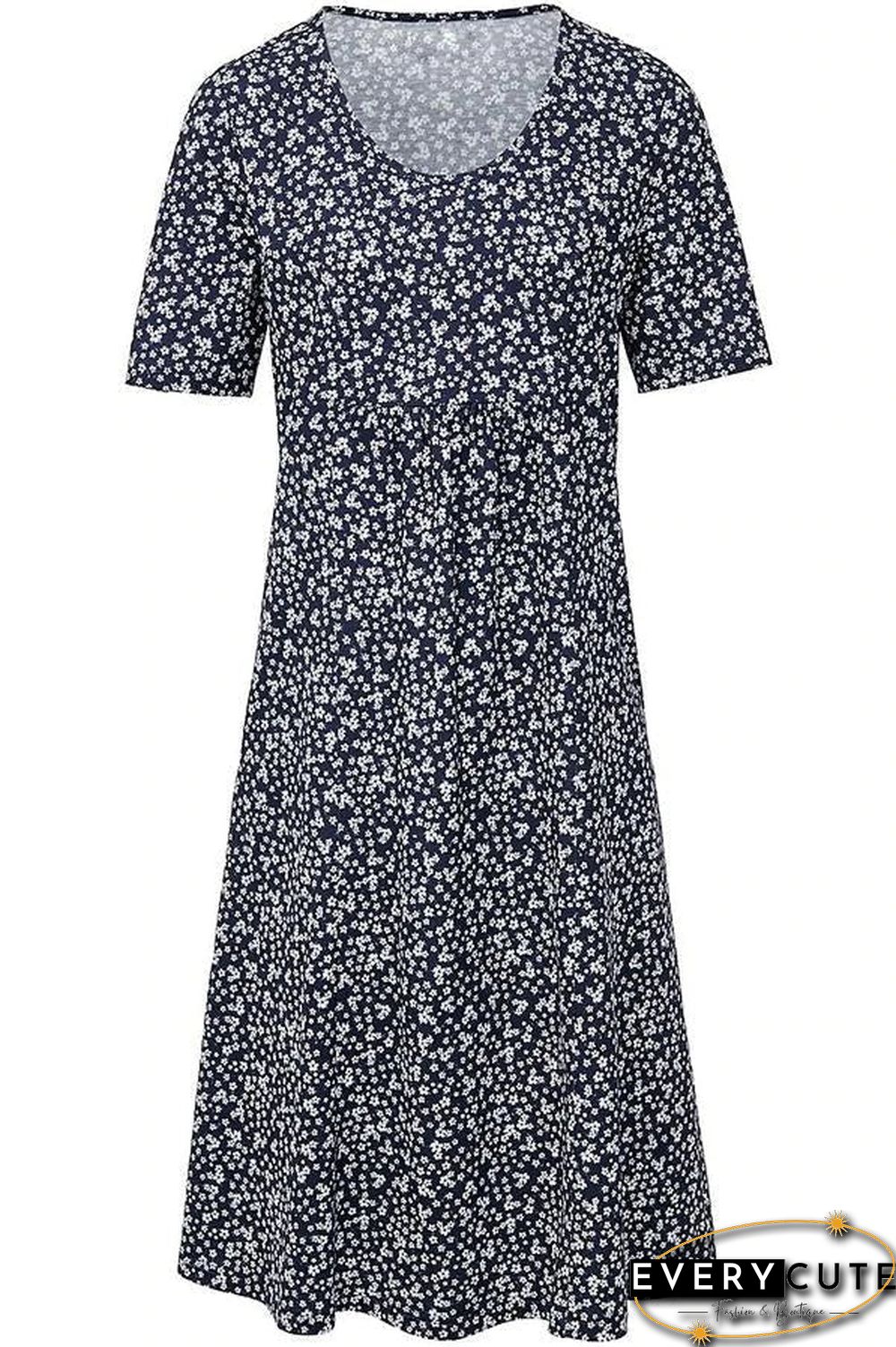 Casual Floral Print Short Sleeves Pockets Midi Dress