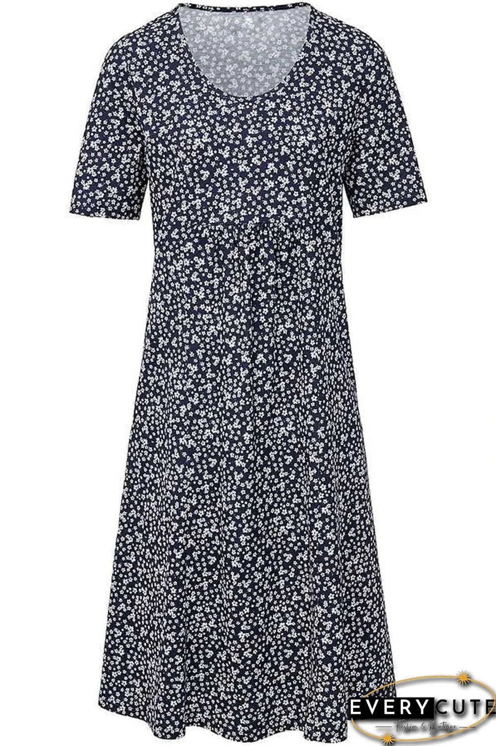 Casual Floral Print Short Sleeves Pockets Midi Dress