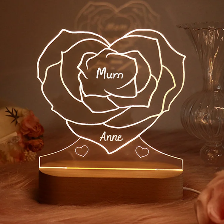 1 Names-Personalized Family Flower Acrylic Night Light, Custom Name and Text Lamp Christmas Gifts