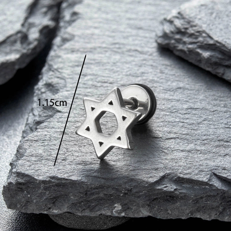 1 Piece Hip-Hop Punk Hexagram Hollow Out 316 Stainless Steel Ear Studs