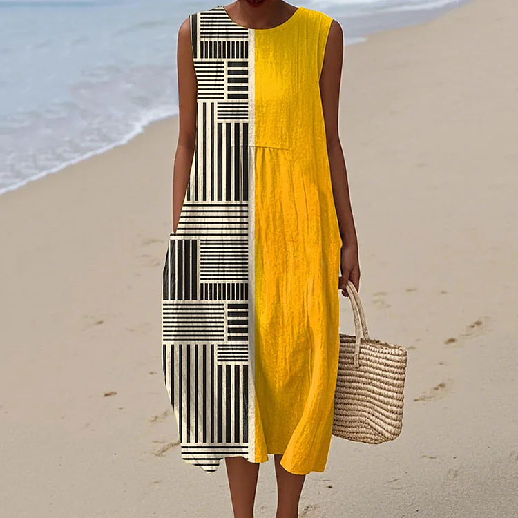Simpfit Ärmelloses Retro-Kleid mit abstraktem geometrischem Druck für Damen