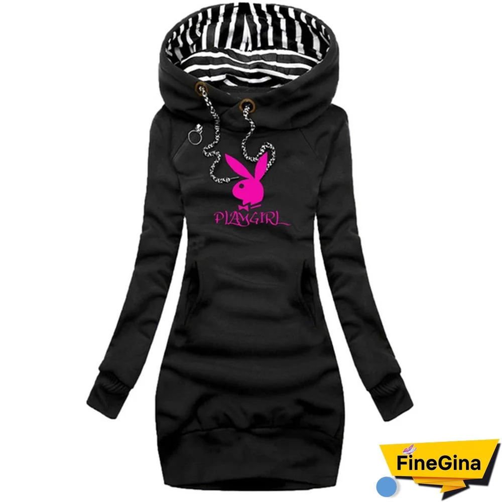 Women Fashion Hooded Sweater Dress Autumn And Winter Long Sleeve Hoodie Dress Slim Fit Pullovers Sweatshirt Dress