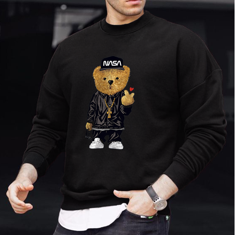 Men's Fashion Bear Print Crew Neck Sweatshirt-barclient