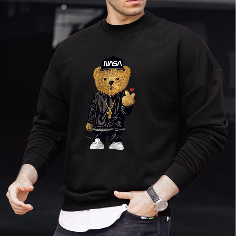 Men's Fashion Bear Print Crew Neck Sweatshirt