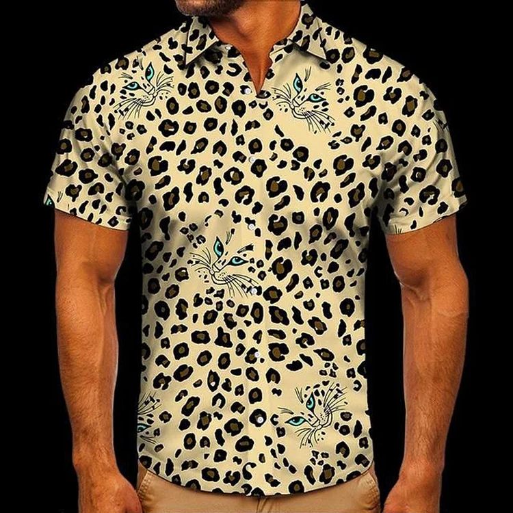 Men's Leopard Graphic Lapel Short Sleeve Casual Shirt