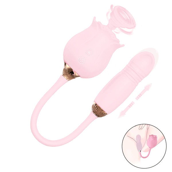PinkBliss 2-in-1 Rose Vibrator Clit Suction & G-spot Thrusting Premium Silicon Dildo By Rose Toy