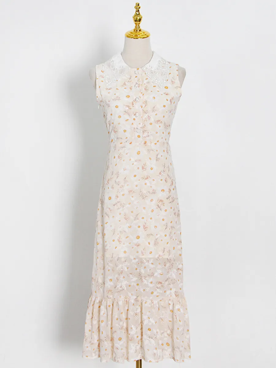 Uveng Uveng Temperament Elegant Wind 2025 Spring New Design Small Flowerless Sleeveless Lace Splicing Dress Women