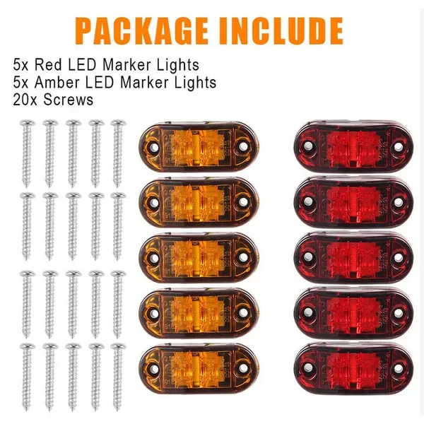 10PCS 12/24V Car Lights Oval Amber 2 Diode LED Clearance Side Marker Light for Trailer Truck