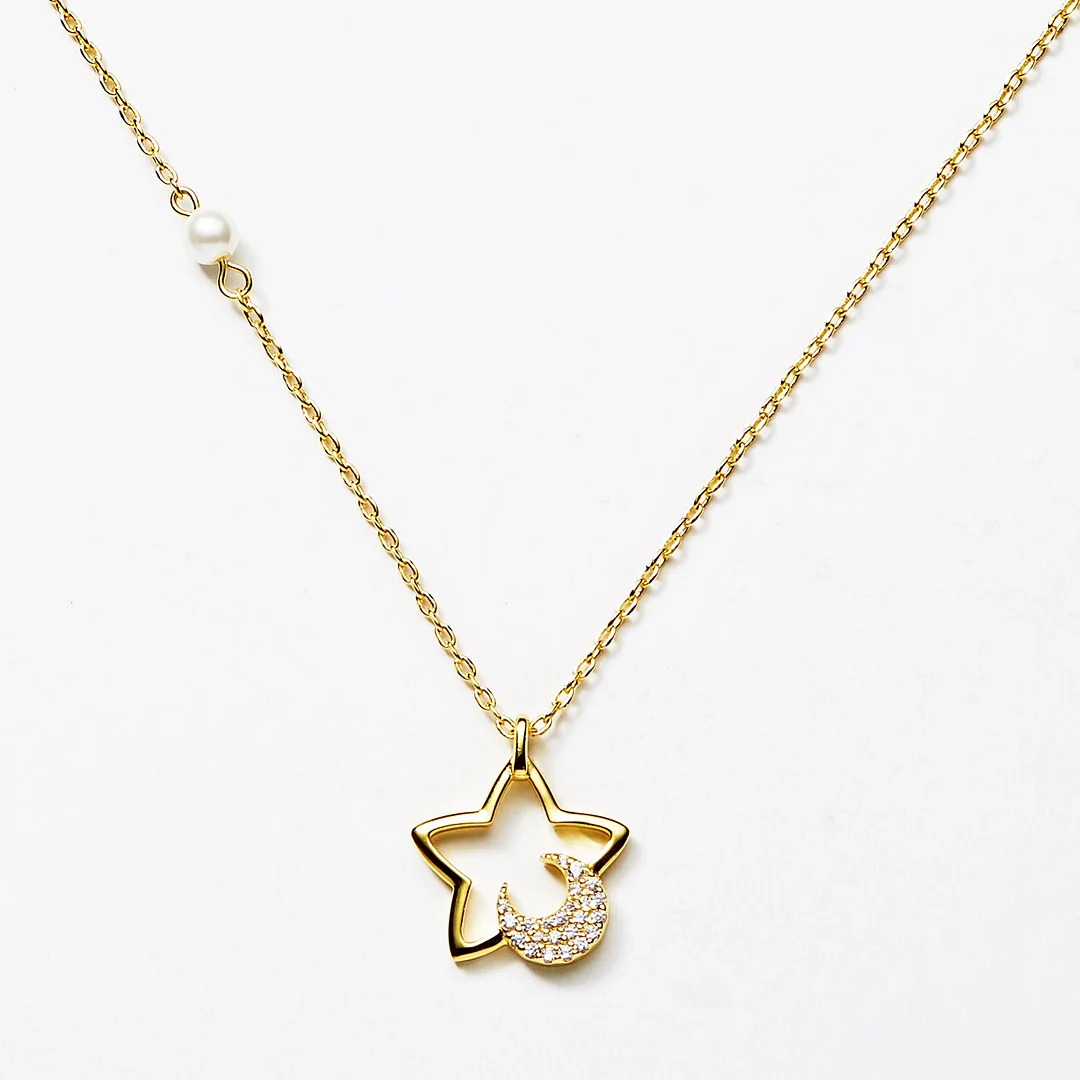"Hold Me Tight" Cute Star Pearl Pendant 14K Gold Necklace