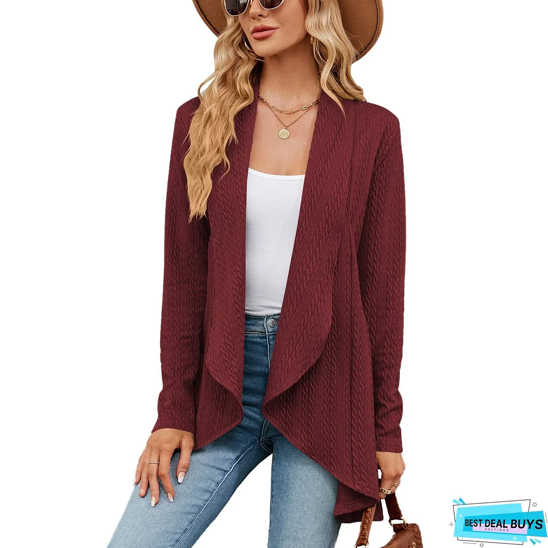Autumn and Winter New Long sleeved Solid Color Loose Cardigan Top Women's Knitted Coat