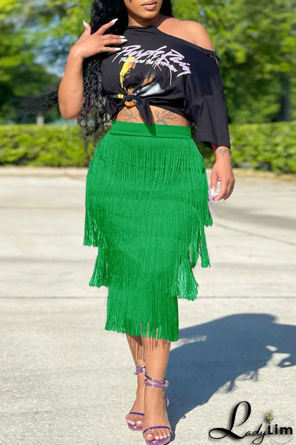 Purple Casual Print Tassel Split Joint O Neck Short Sleeve Two Pieces