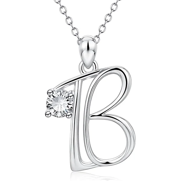 Sterling Silver CZ Letters Necklace